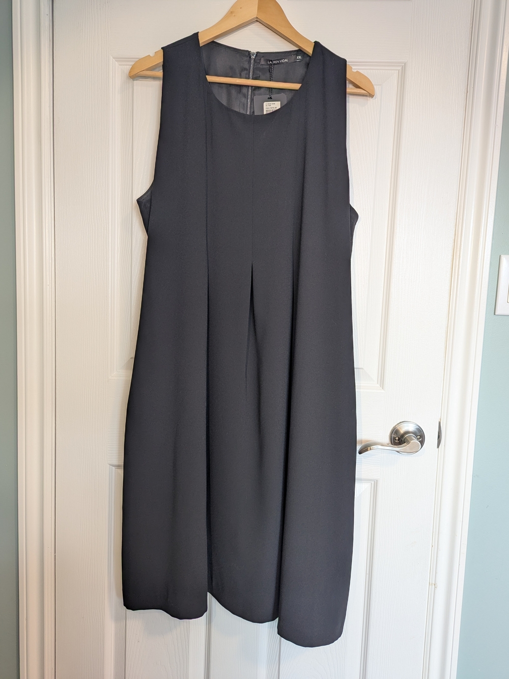 Lauren Vidal Sleeveless Charcoal Shift Midi Dress